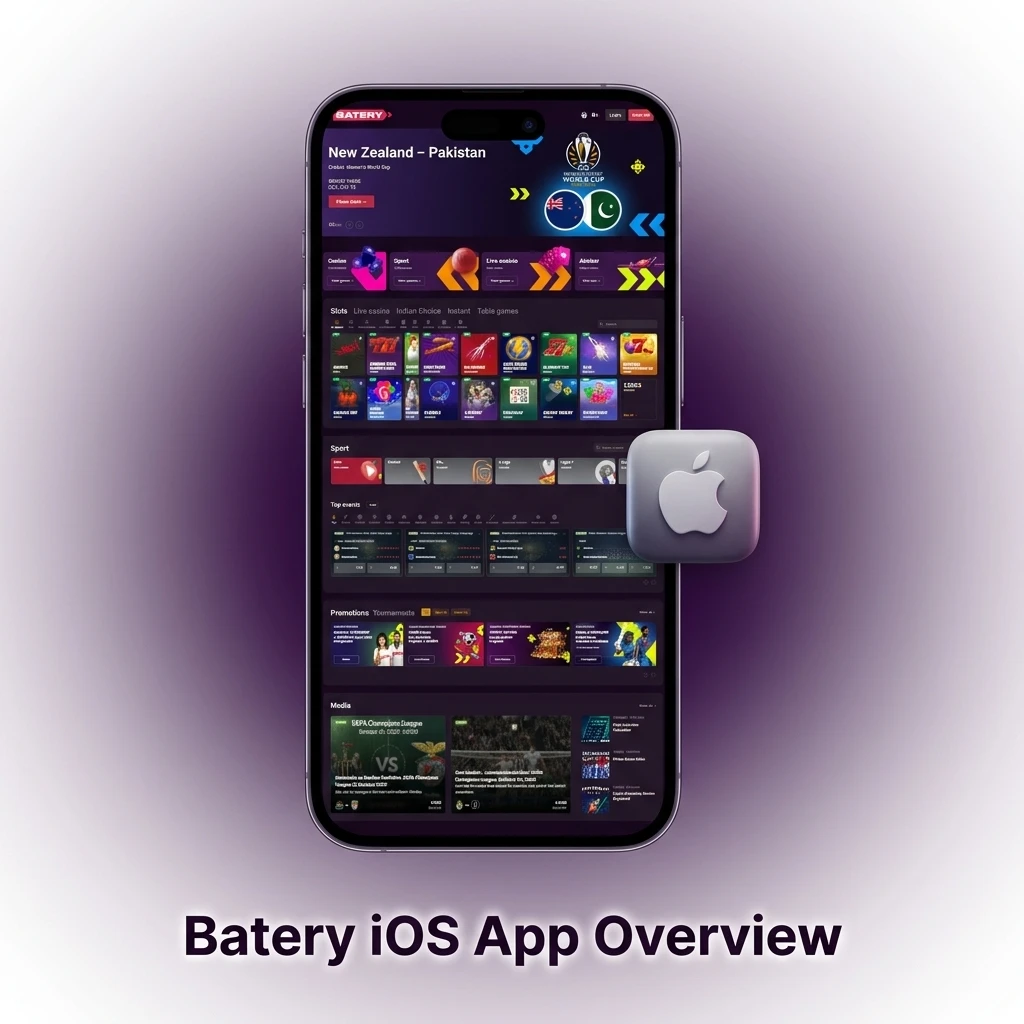 Batery iOS app on iPhone and iPad showing betting markets, casino games, live dealers and payment options interface