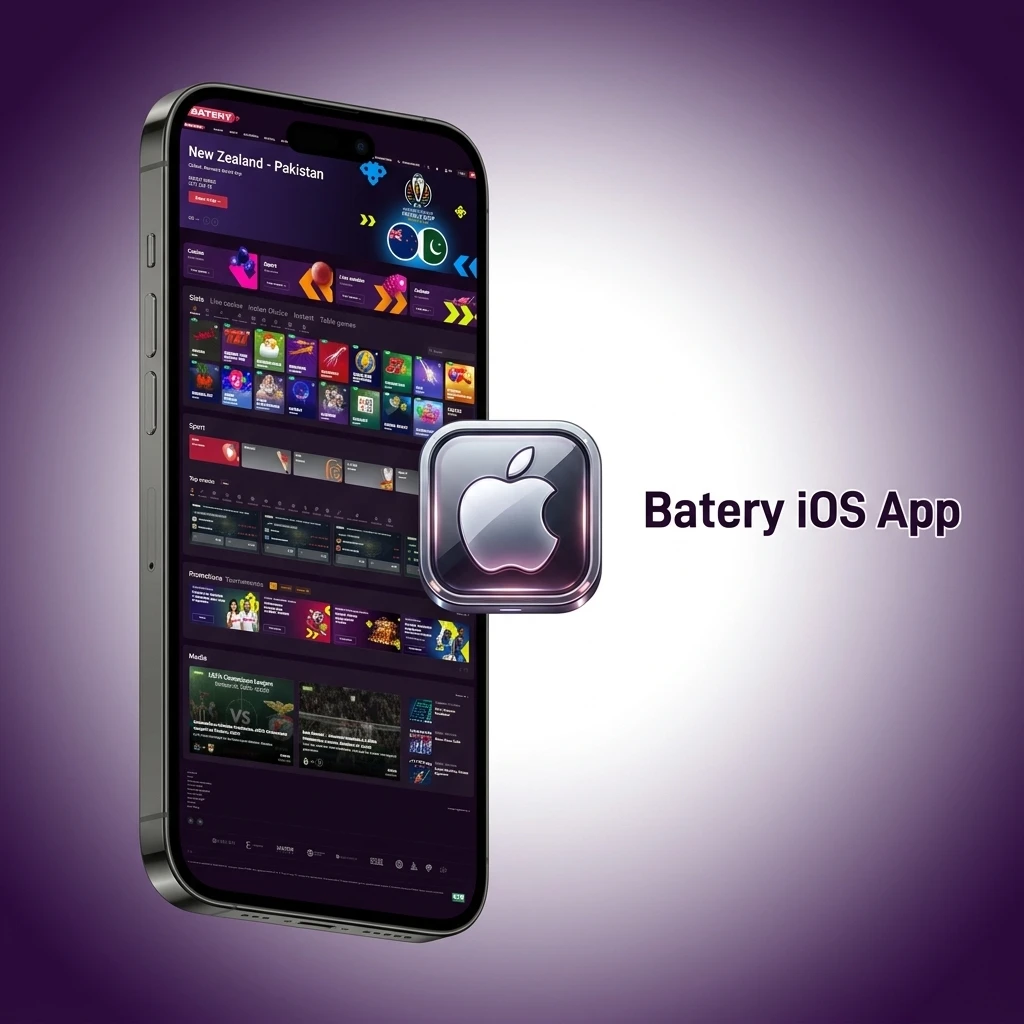 Batery iOS app on iPhone and iPad showing App Store download steps for betting and gaming on iOS 12.0 or later