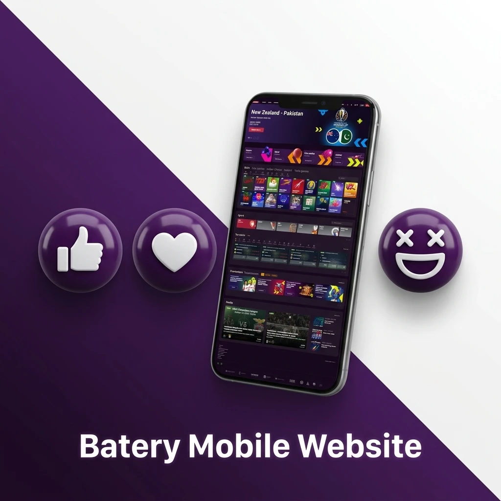 Batery mobile website optimised for smartphones and tablets with touch-friendly menus, live betting, and UPI payments
