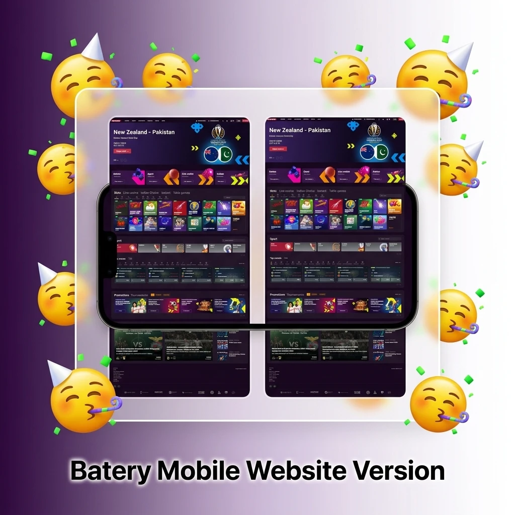 Batery mobile website interface on smartphone showing sports betting, casino games, live dealers and payment options