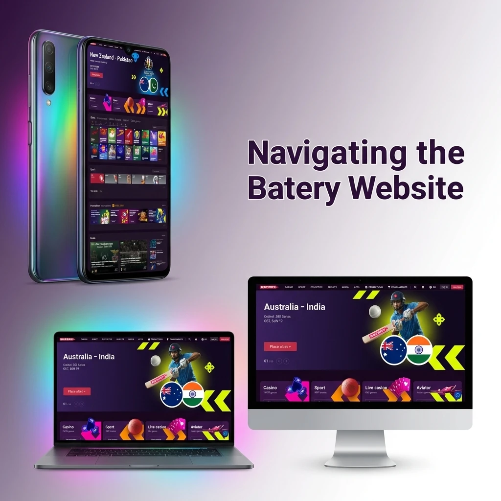Batery website top navigation bar showing Sports, Casino, Live Casino, eSports, Promotions and account area options
