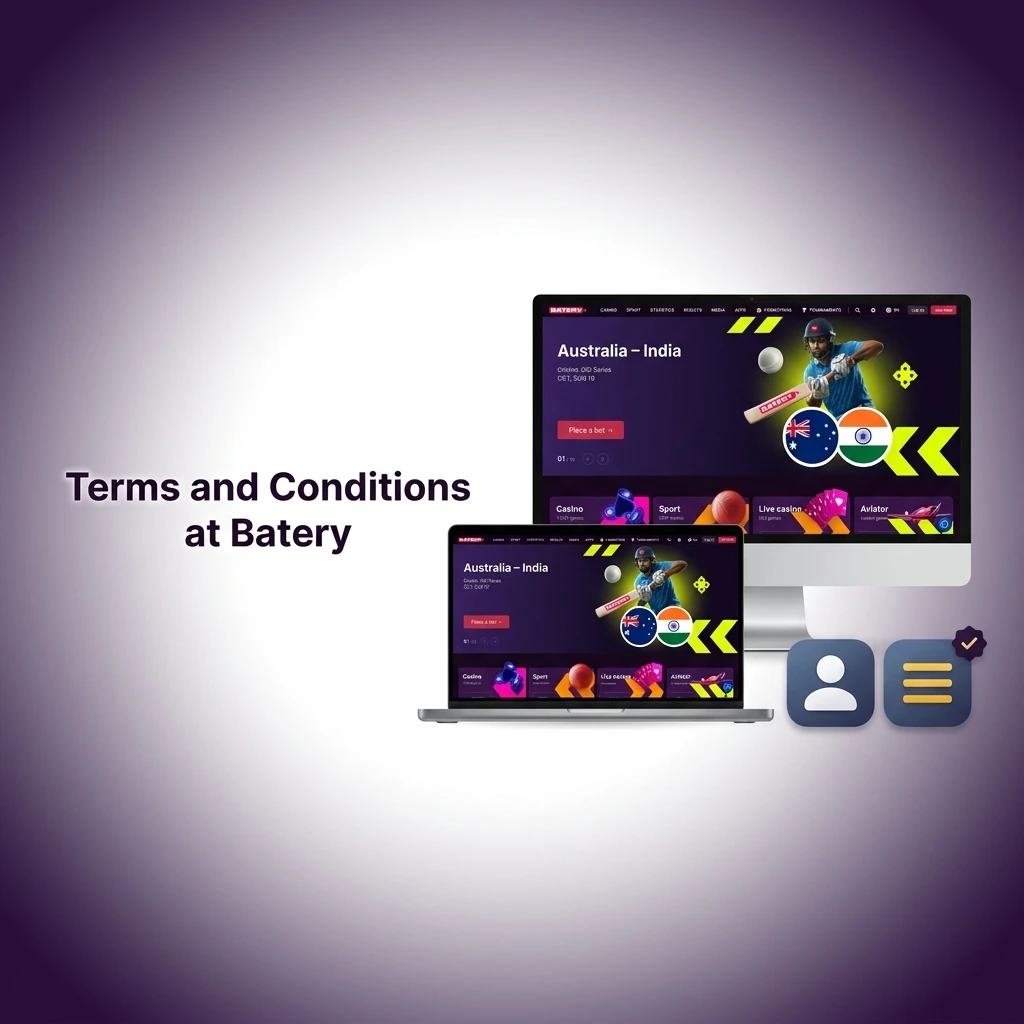 Batery terms and conditions covering age requirement, account rules, bonuses, KYC verification, and responsible use policy