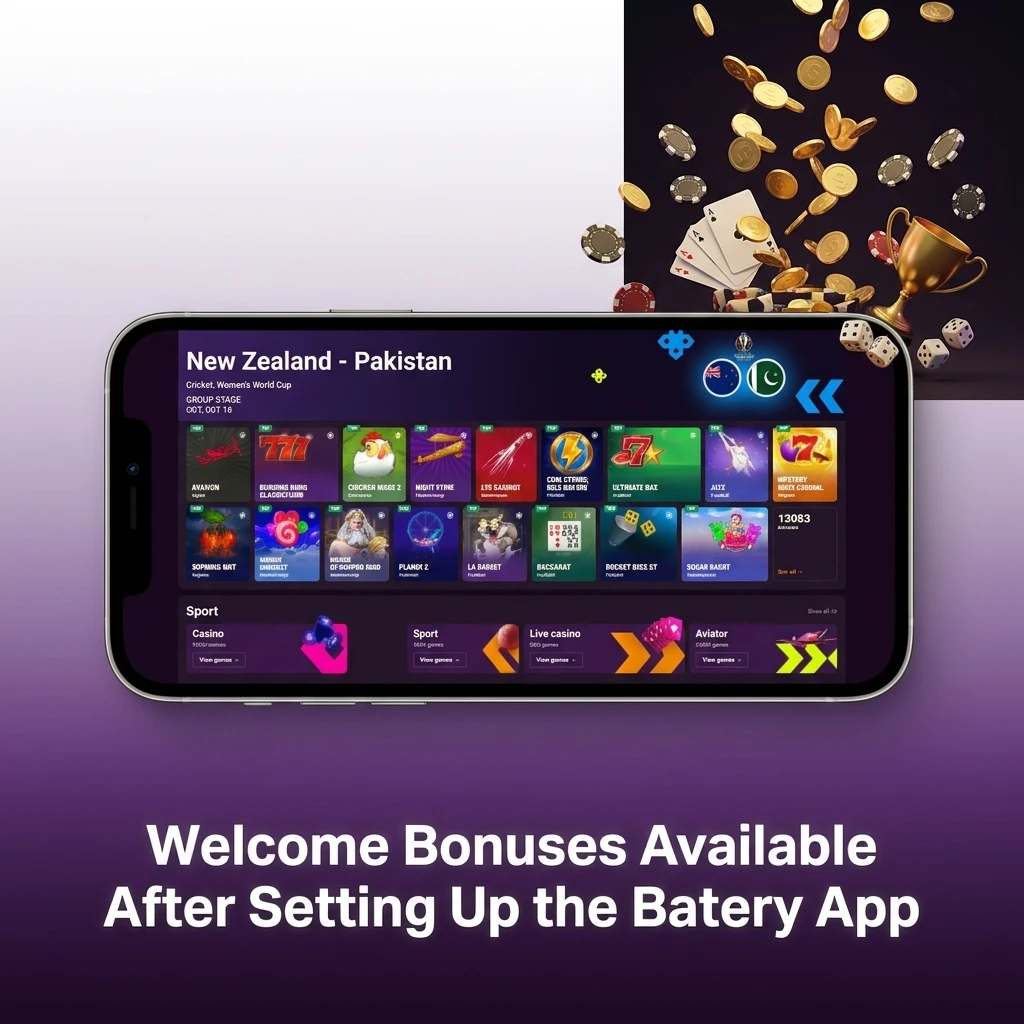 Batery app welcome bonus 500% deposit offer up to INR 150000 with free spins and sports betting rewards
