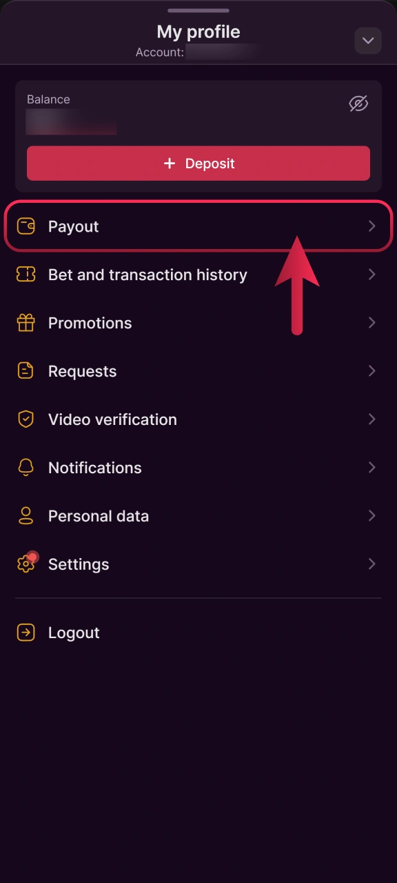 Navigate to the Withdraw section in your Batery app menu.