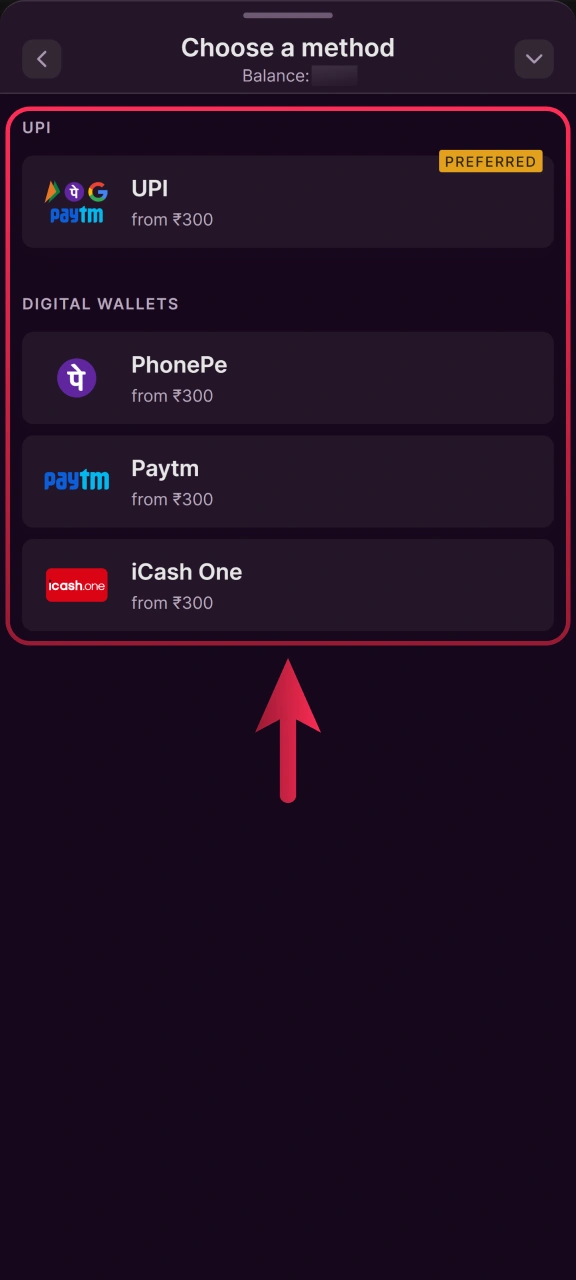 Select your preferred withdrawal method on the Batery app.