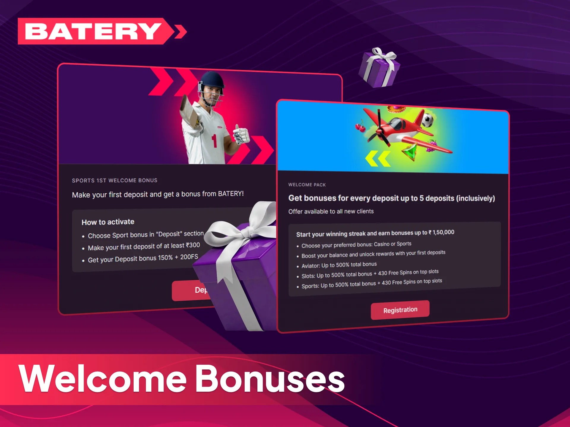 Claim your welcome bonuses after setting up the Batery mobile app.