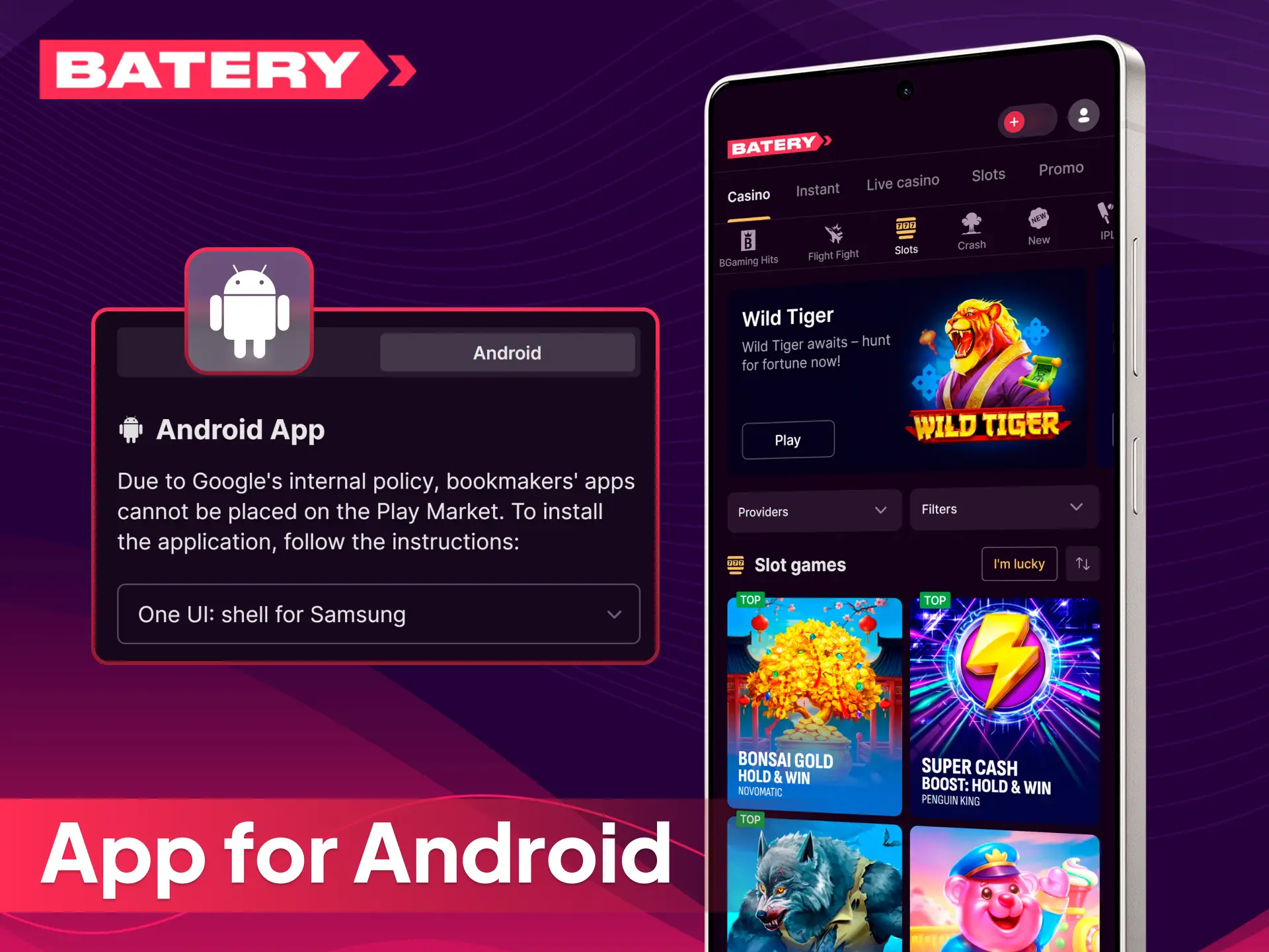 Download the Batery app for Android to play casino games.
