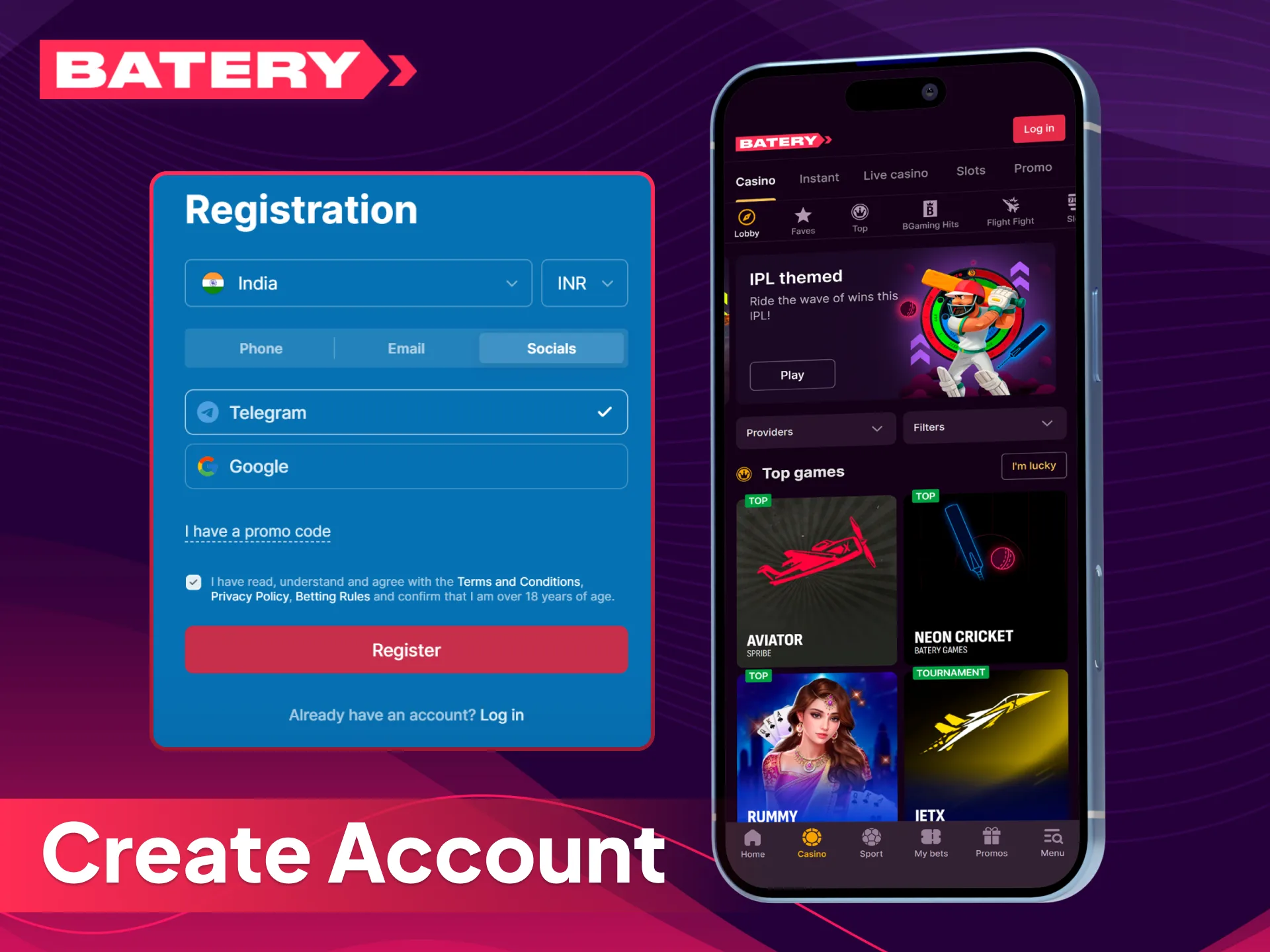 Learn how to create your Batery account and start playing.
