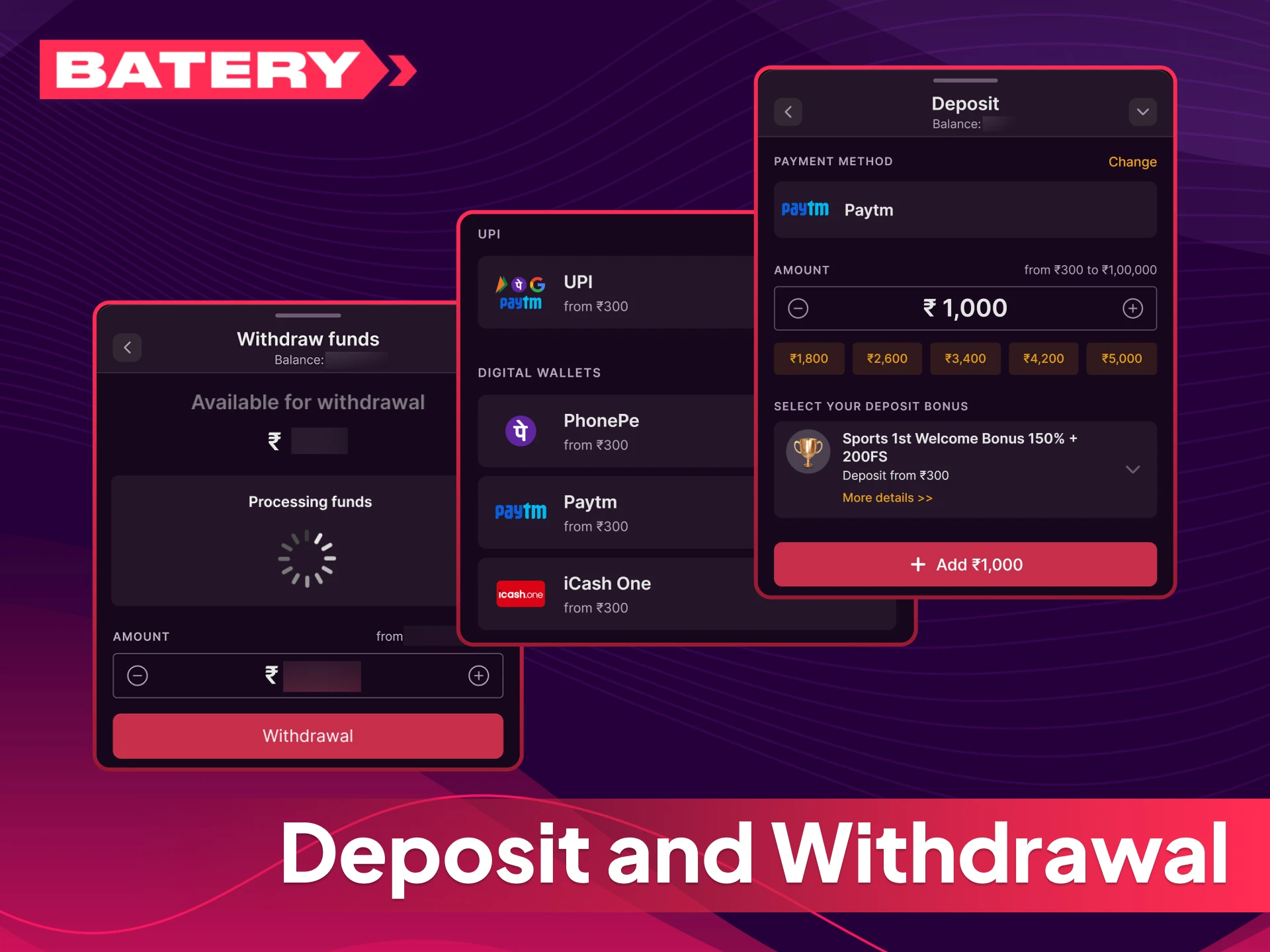Explore convenient deposit and withdrawal options available for players in India.