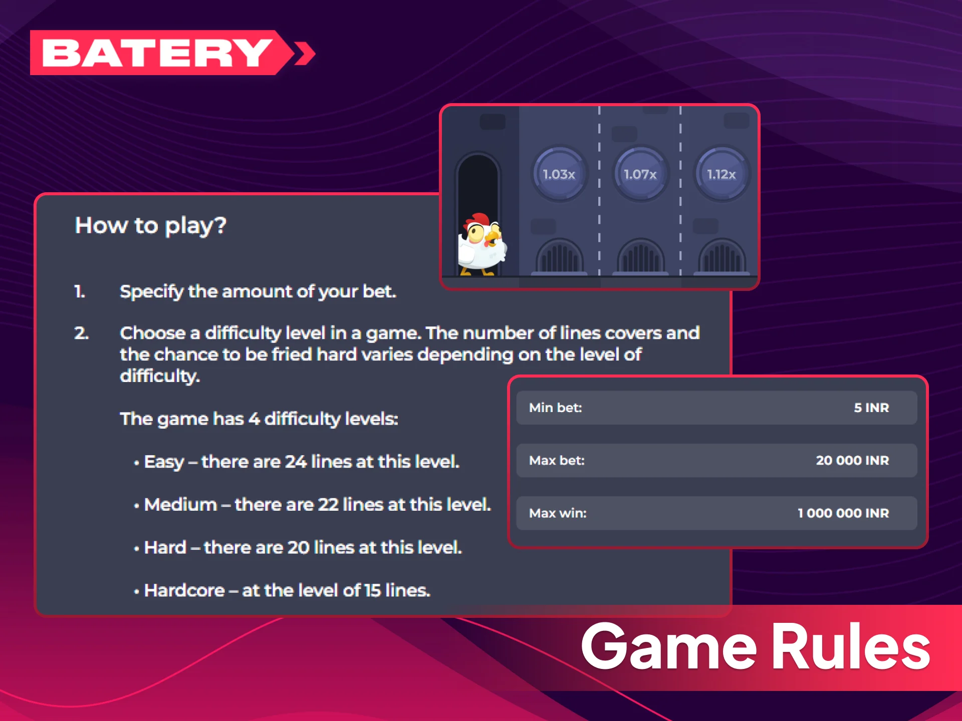 Read the Chicken Road rules to learn how to play.