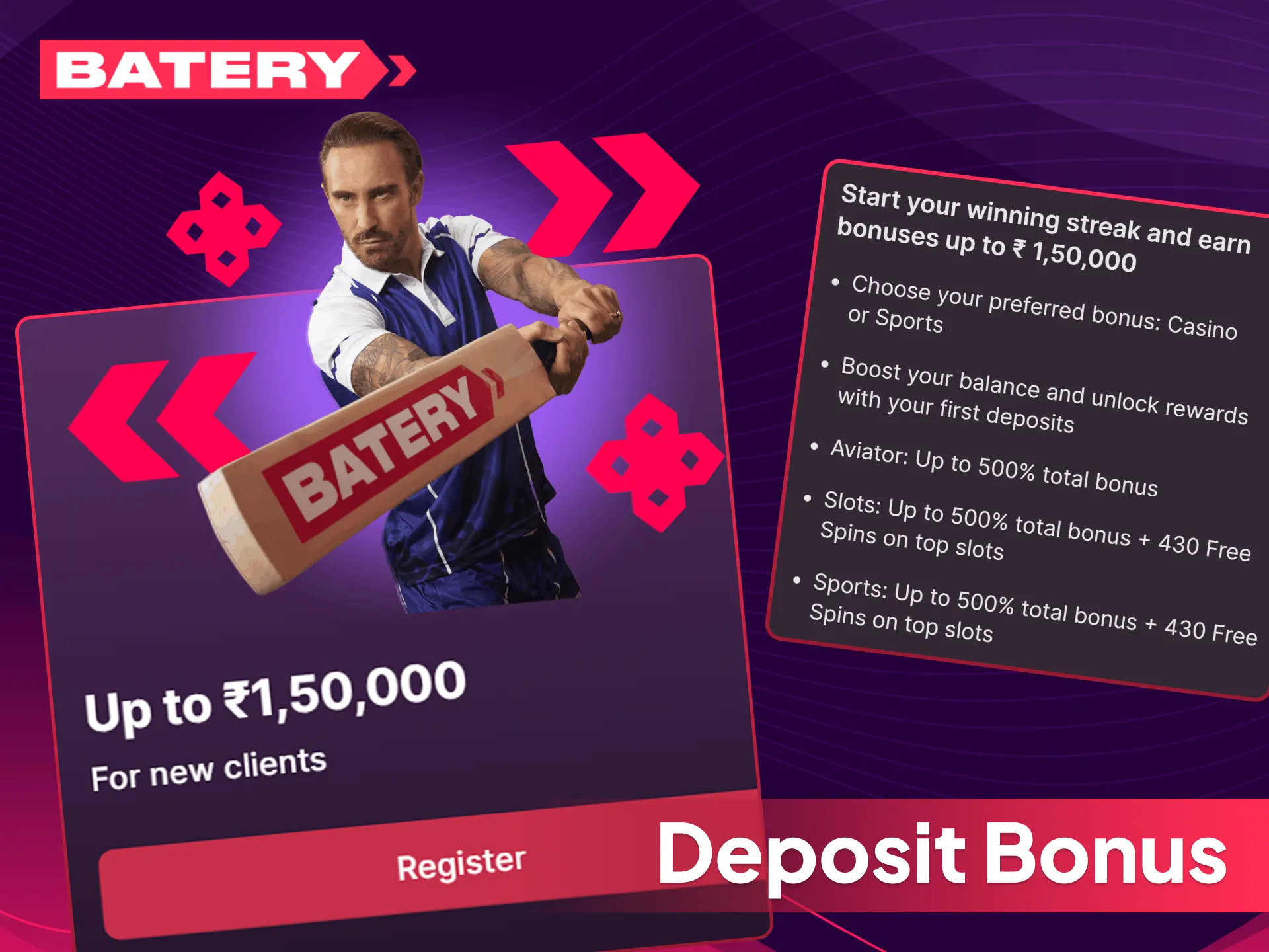 Claim the 500% Batery first deposit bonus.