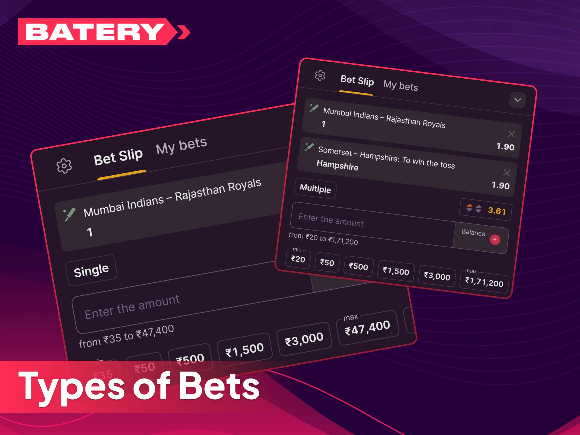 Discover the different types of bets offered on Batery India.