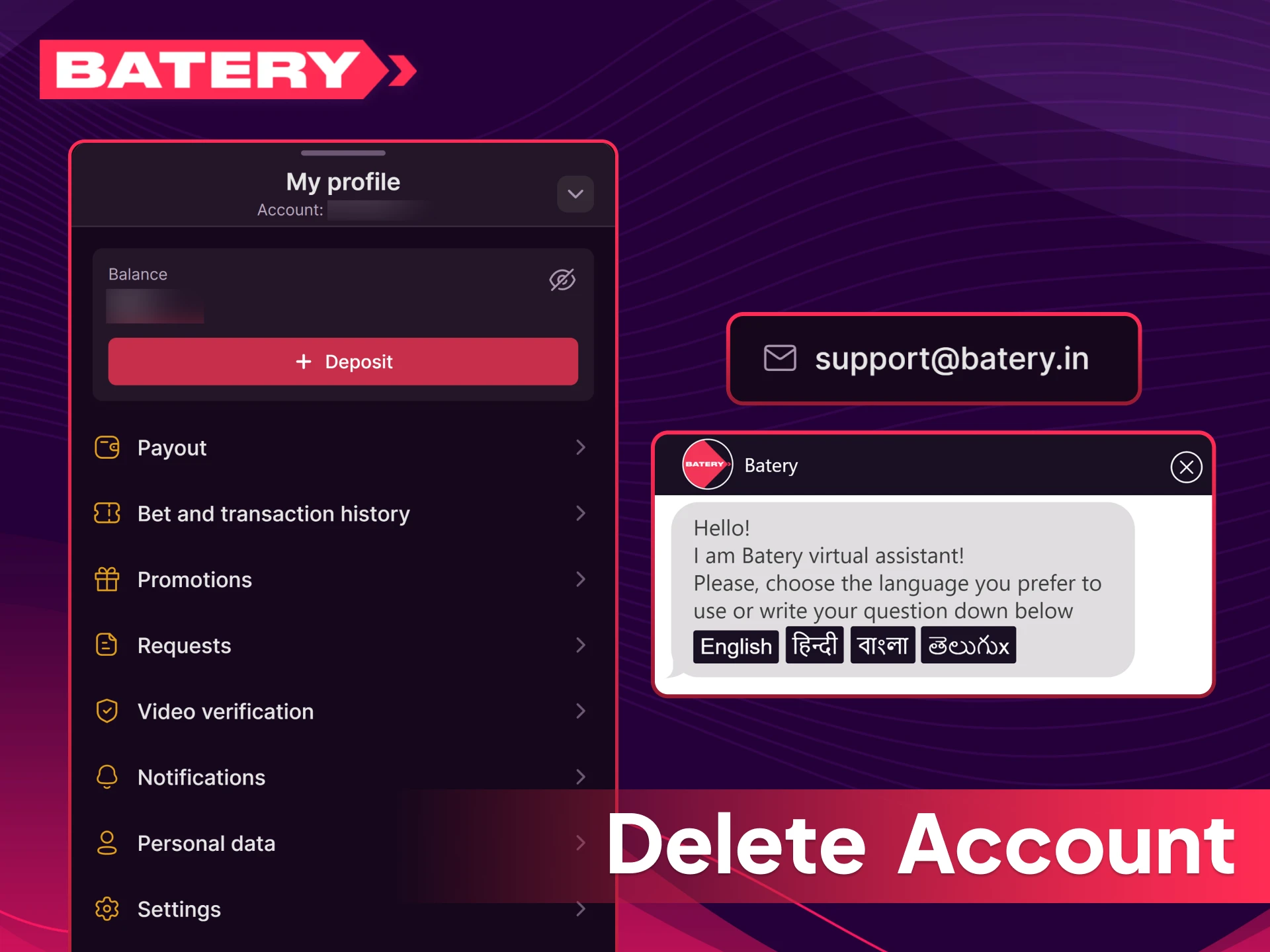 Delete your Batery India account securely by following these steps.