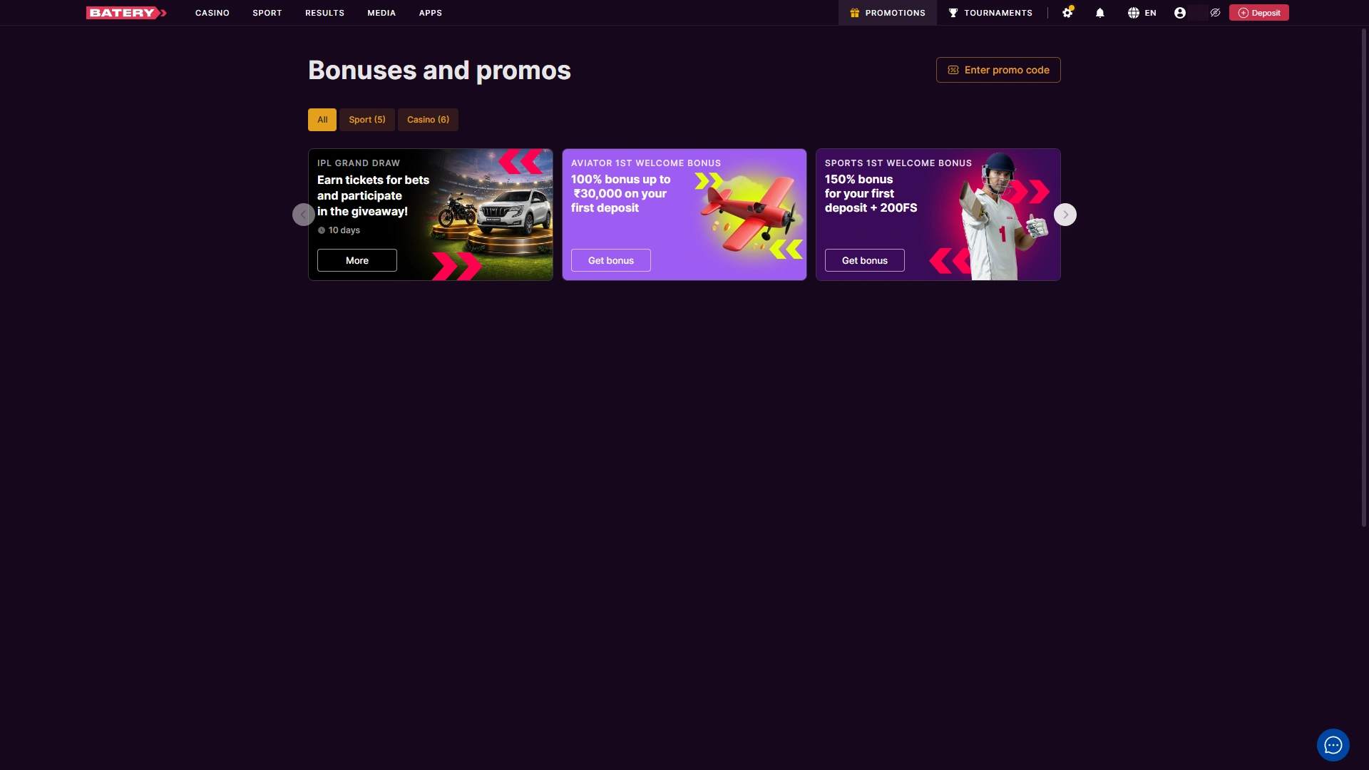 Navigate to the Batery India bonus section to review wagering requirements.